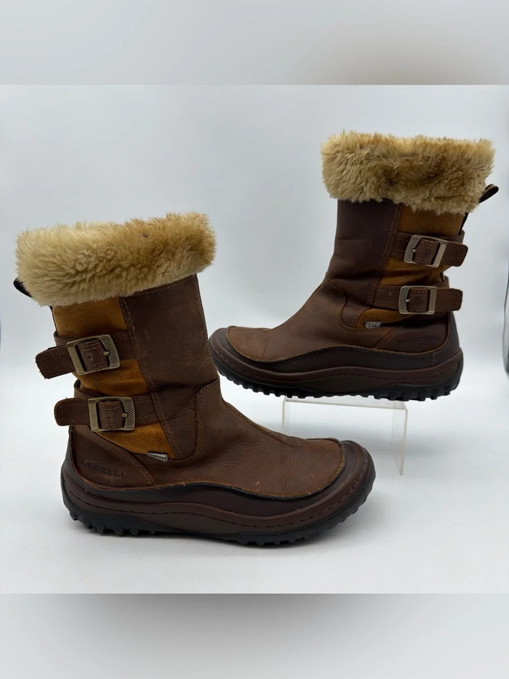 Merrell Womens 9 Leather Boots Decora Chant Brown Sugar Buckle Waterproof